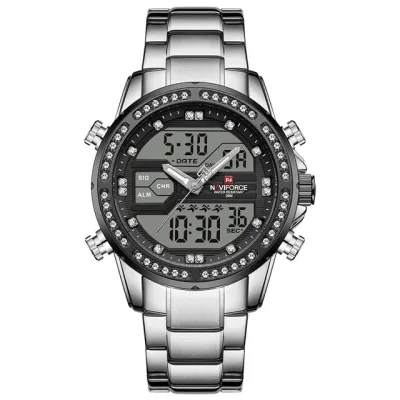 NAVIFORCE NF9190 Mens Watches Top Brand Luxury Stainless Steel Quartz Wrist Watch Men Sports Dual Time Digital Analog Clock